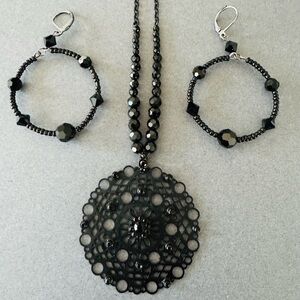 Black Beaded Necklace and Earring Set